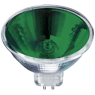 50 Watt - MR16 - Green Glass Face - 12 Volt - FNE Narrow Spot - 4,000 Life Hours - Halogen Light Bulb - Eiko 15052