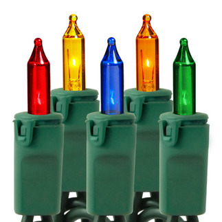Multi-Color - 120 Volt - 140 Bulbs - Length 49 ft. - Bulb Spacing 4 in. - Green Wire - Chasing - Christmas Mini Light String - HLS CH-140-MUL-G
