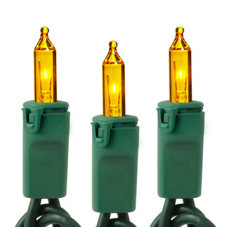 Yellow - 120 Volt - 50 Bulbs - Length 25 ft. - Bulb Spacing 6 in. - Green Wire - Christmas Mini Light String - HLS 6-50-YEL-G