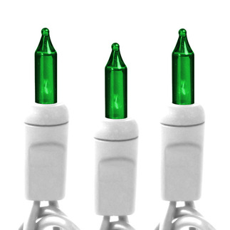 Green - 120 Volt - 50 Bulbs - Length 10.6 ft. - Bulb Spacing 2.5 in. - White Wire - Christmas Mini Light String - HLS 2.5-50-GRN-W