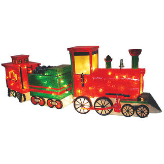 Illuminated - 3-Car Christmas Train Decoration - Red and 