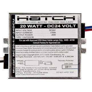 20 Watt - 24V DC Input - Electronic Metal Halide Ballast - ANSI M156 - Side Leads With Mounting Feet