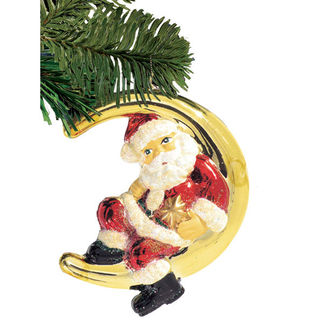 Santa on the Moon Christmas Ornament - Shatterproof - 7 in. - Red and Gold