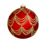 Draped Glitter Ball Christmas Ornament - Shatterproof - 4.7 in. - Red and Gold - 2 Pack