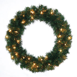 30 in. Christmas Wreath - Classic PVC Needles - Timberline Pine - Pre-Lit with Clear Mini Lights - Barcana 73-202-030-01