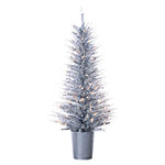4 ft. Potted Artificial Christmas Tree - Pre-Lit Silver Vogue Tinsel - 100 Mini Lights