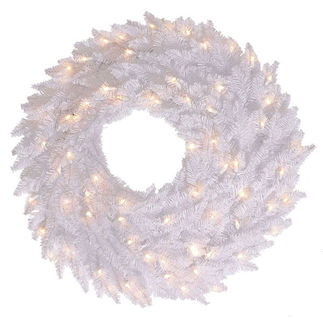 24 in. Christmas Wreath - Classic PVC Needles - Winter Wonderland White Fir - Pre-Lit with Clear Mini Lights - Vickerman