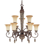 (9 Light) (2 Tier) Chandelier - Cappuccino / Amaretto Glass - Nuvo Lighting 60-2703