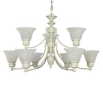 (9 Light) (2 Tier) Chandelier - Textured White / Alabaster Glass Bell Shades - Nuvo Lighting 60-363