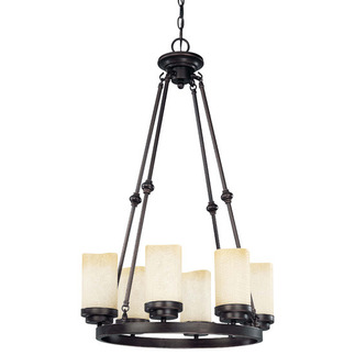(6 CFL) Chandelier - Oval Patina Bronze / Saddle Stone Glass - Energy Star Qualified - Nuvo Lighting 60-3847 - Residential Light Fixture
